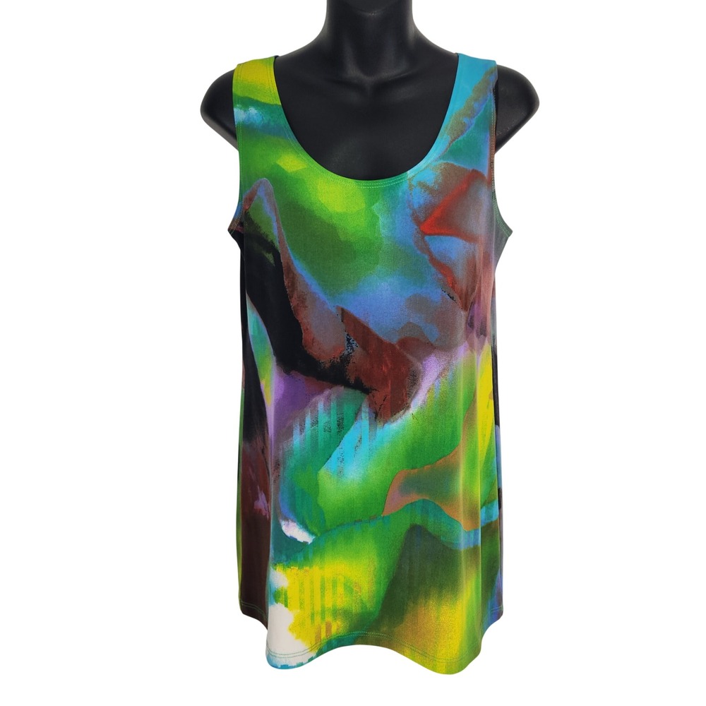 Clara Sun Woo Slinky XS Abstract Watercolor Print Tank Top Sleeveless Scoop Neck